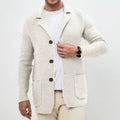 Men Lapel Knit Cardigan Sweater Slim Fit Winter Long Sleeve