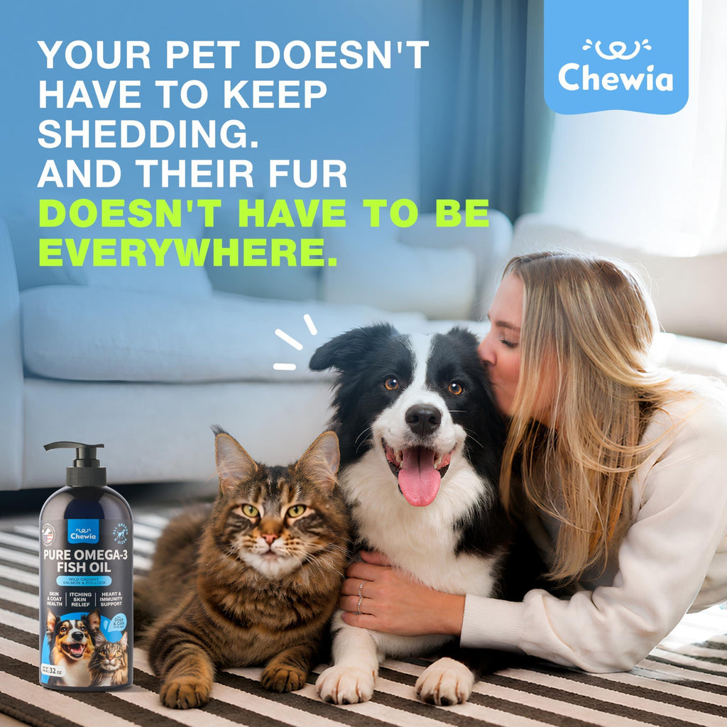 Fish Oil for Dogs and Cats  Skin and Coat Support Supplement for Pets  Omega 3 6 9 Fatty Acids  Itchy Skin, Shedding, Immunity, Joint  EPA DHA  Wild Caught Salmon and Pollock Food Topper