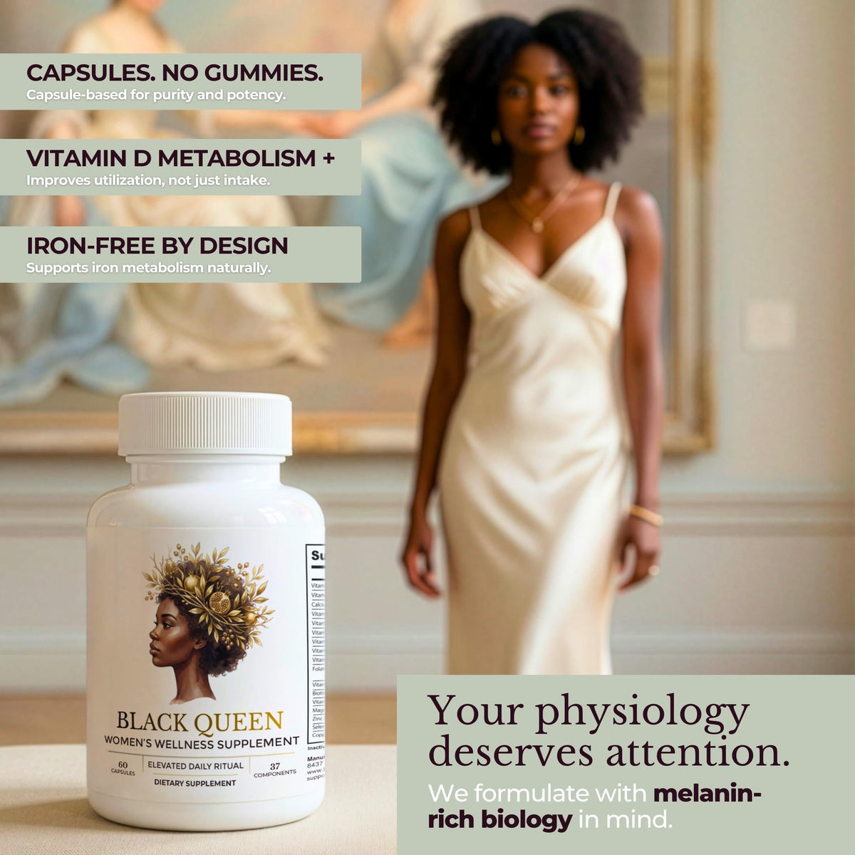 Black Queen Women's Wellness Formula with 37 Active Ingredients   Daily Multivitamin for Women Hormone Balance Energy Vitamins for Women Biotin Supplement for Hair Skin and Nails Vitamins