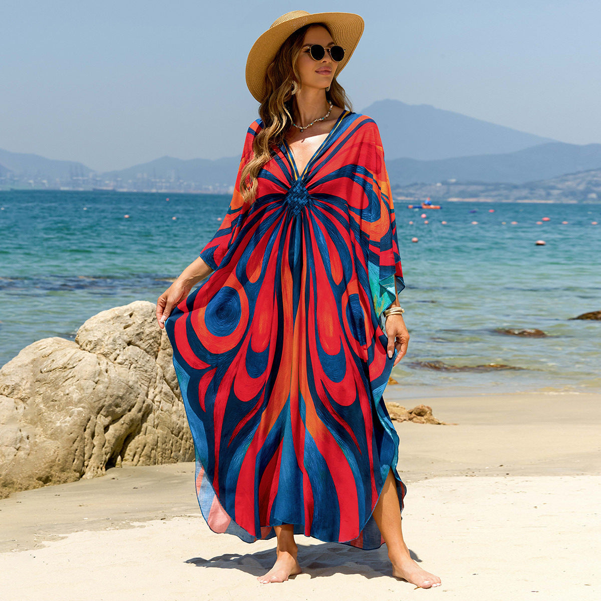Bohemian Beach Cover-Up with Woven Print
