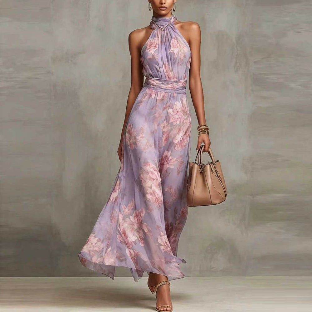 Mesh Print Bodycon Long Dress with Spaghetti Strap