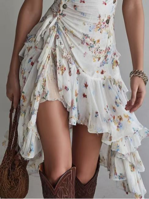 Floral Print Chiffon V-Neck Dress