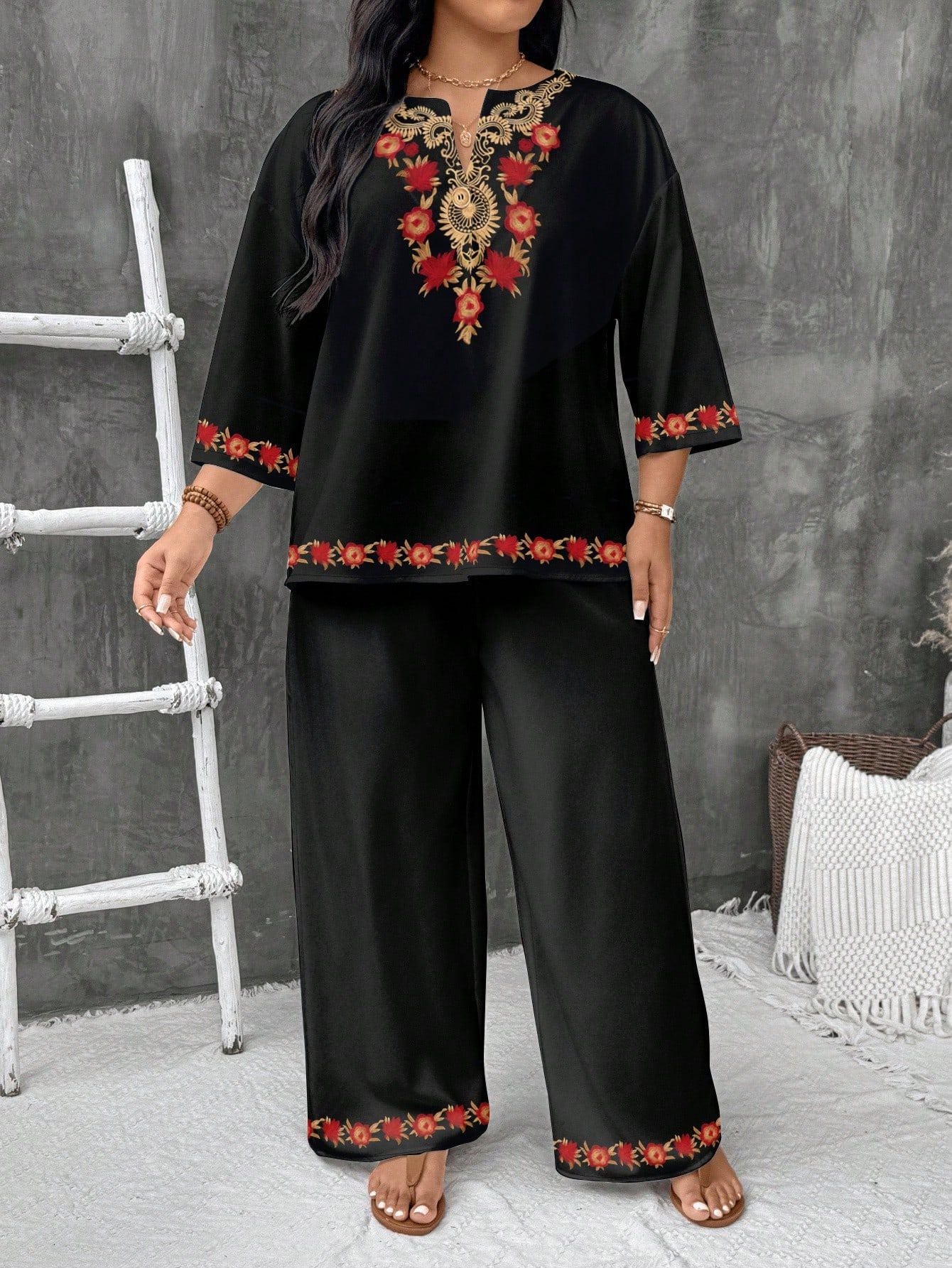 Floral Print Shirt and Pants Set