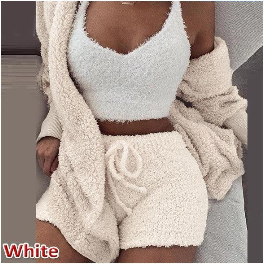 Women's Plush Home Wear 3-Piece Pajama Set