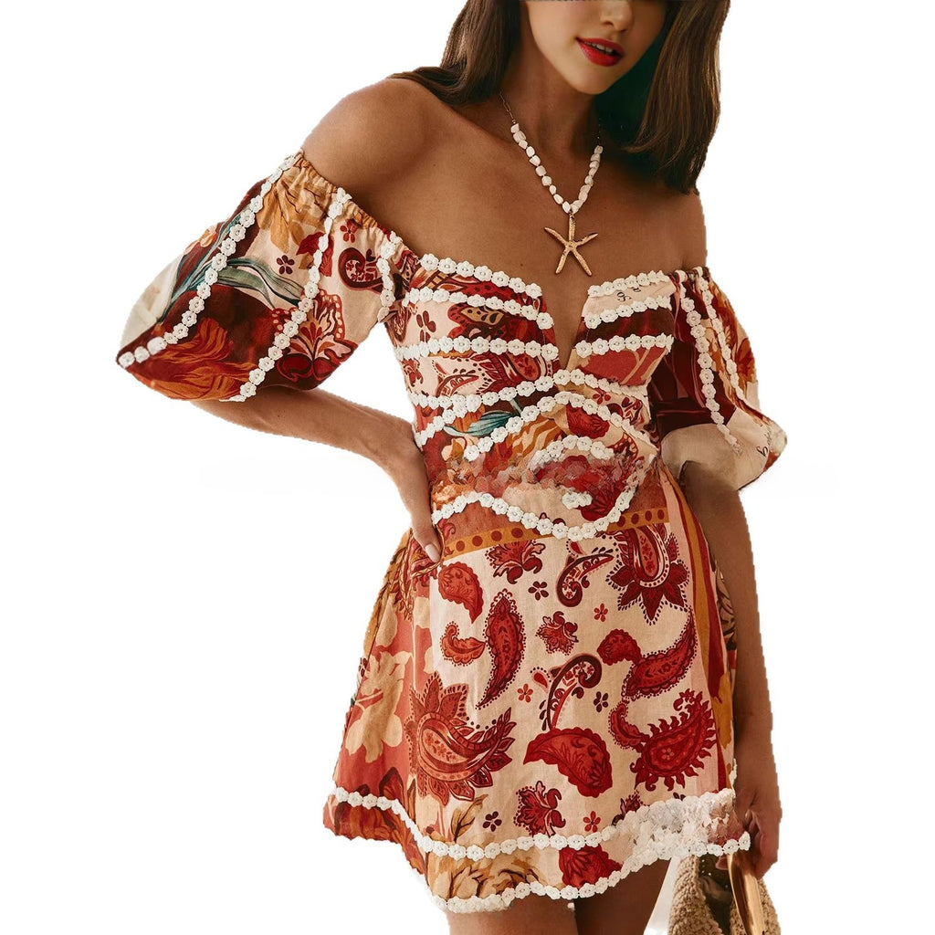 Elegant Floral Linen A-Line Dress