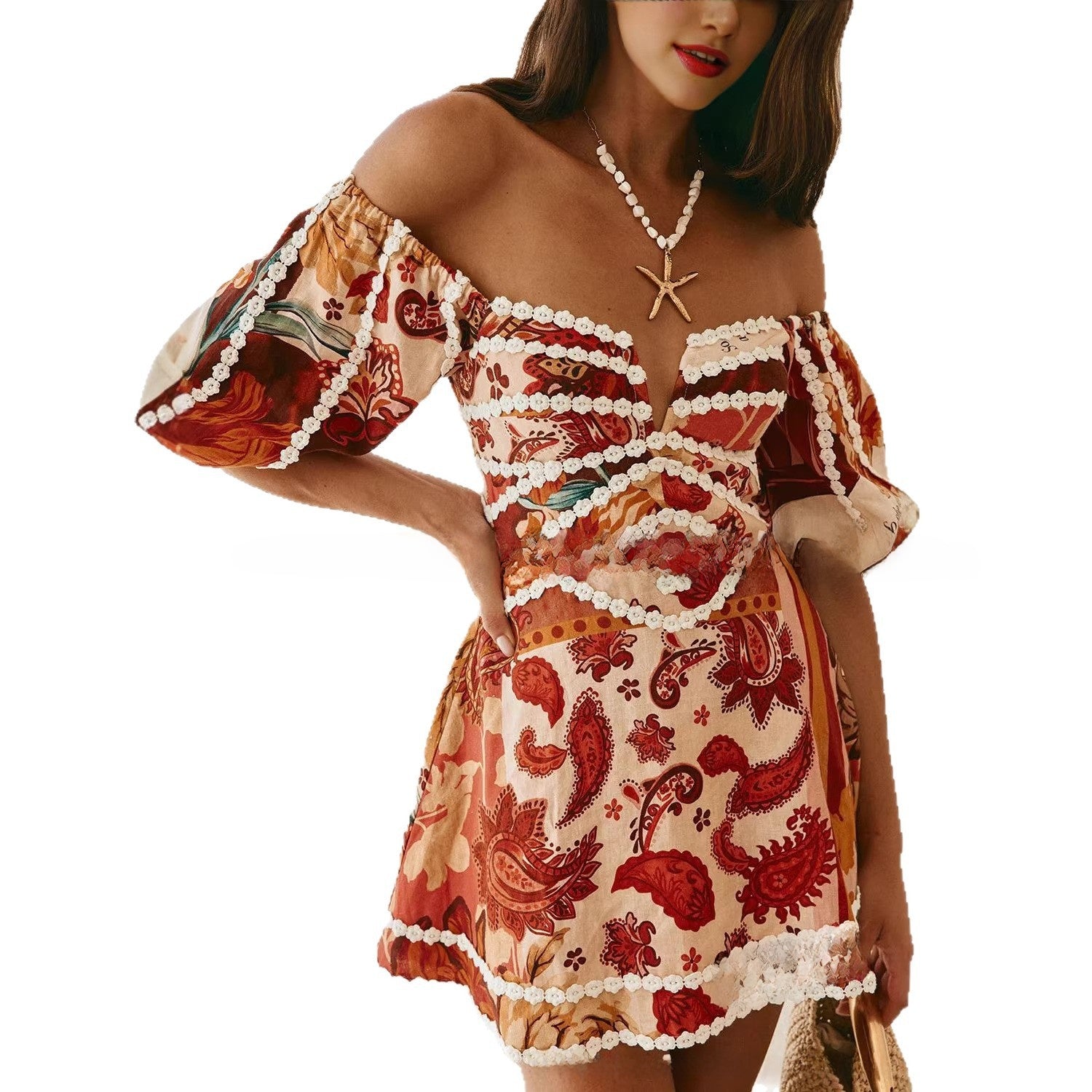 Elegant Floral Linen A-Line Dress