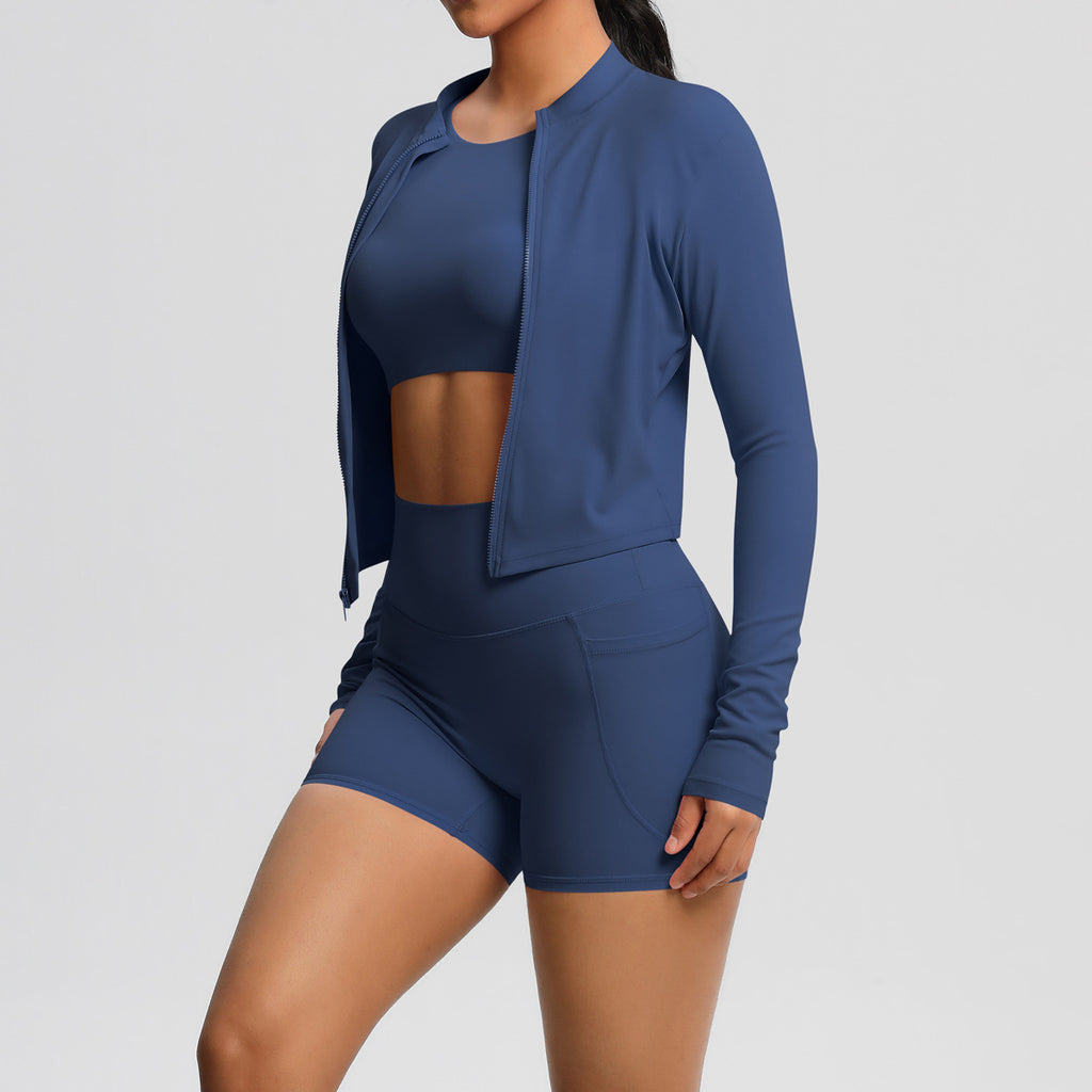 A three-piece yoga fitness suit for women