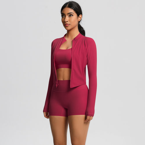 A three-piece yoga suit for women