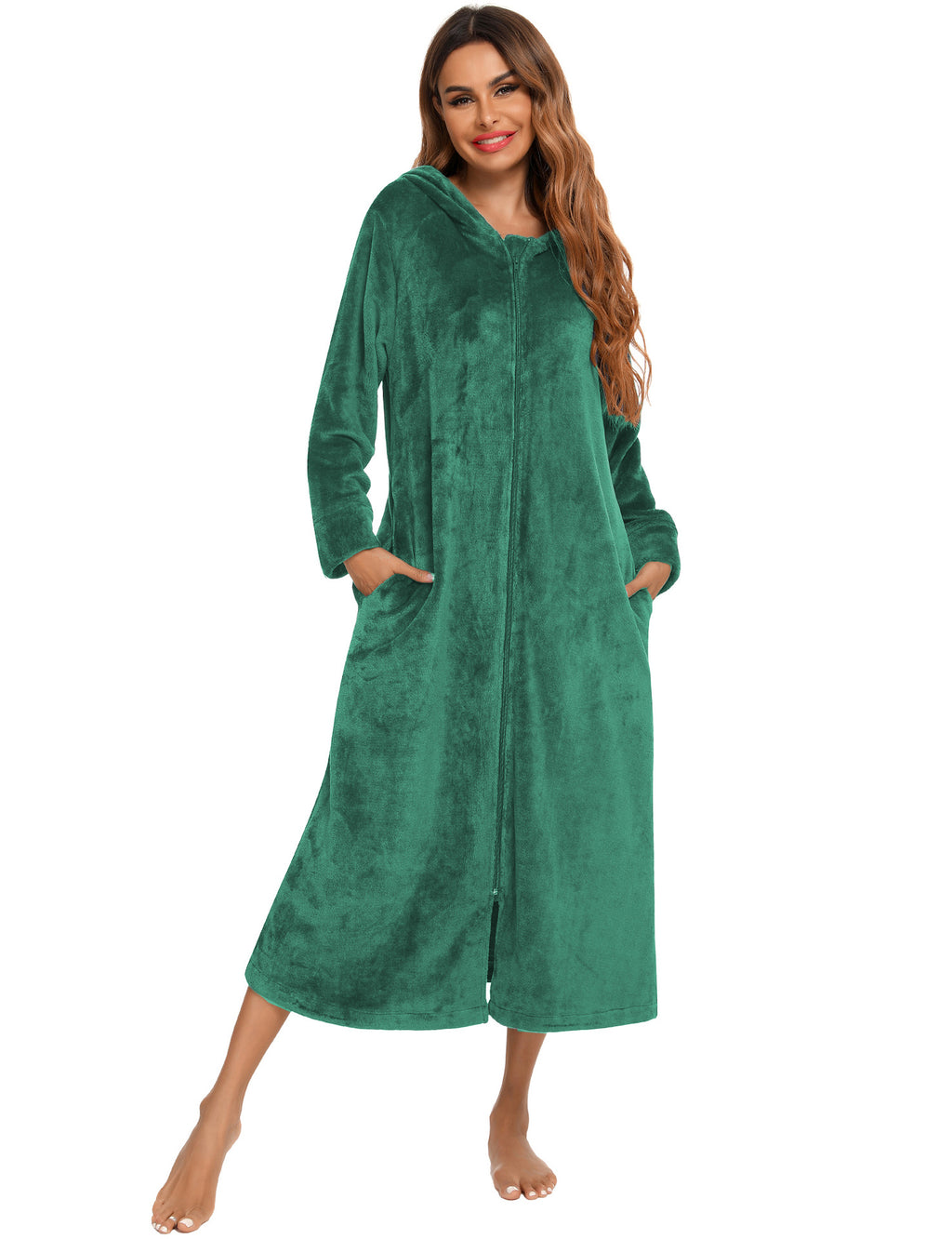 Flannel Pajamas New Long-Sleeved Zipper Nightgown Home Clothes
