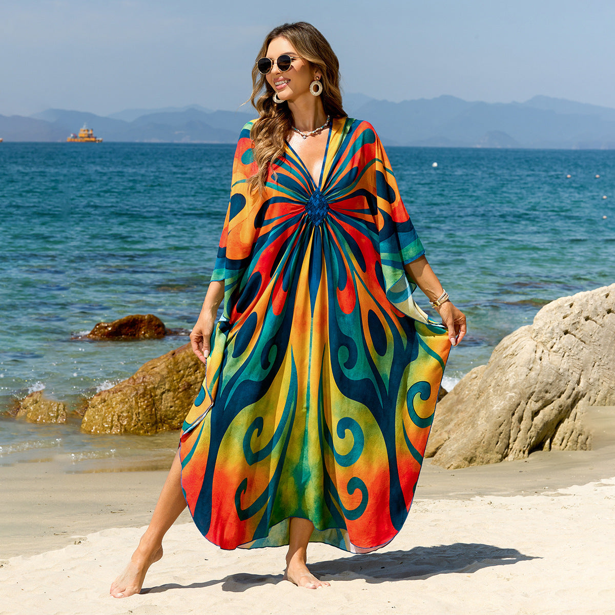 Bohemian Beach Cover-Up with Woven Print